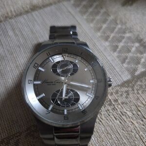 Kenneth Cole Metallic Silver and Black Chronograph Watch